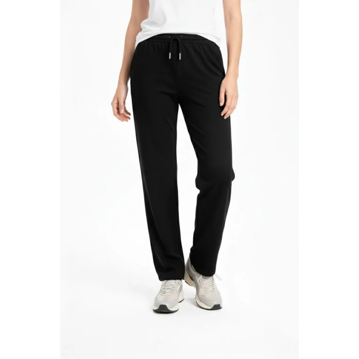 Kadın Düz Paça Beli Lastikli İpli Günlük Spor Eşofman Altı Rahat Fit - Siyah