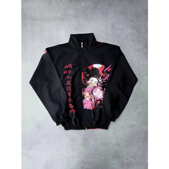 Kadın Fermuarlı Dijital Baskılı Rüzgarlık - Siyah