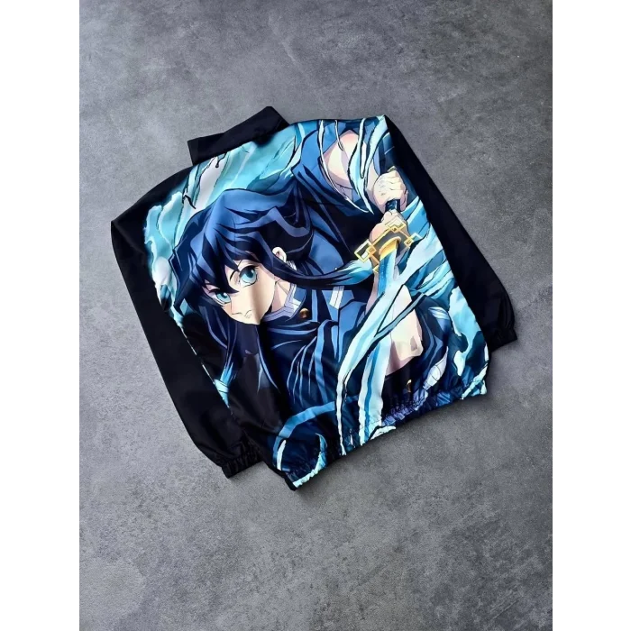 Kadın Fermuarlı Dijital Baskılı Rüzgarlık - Siyah