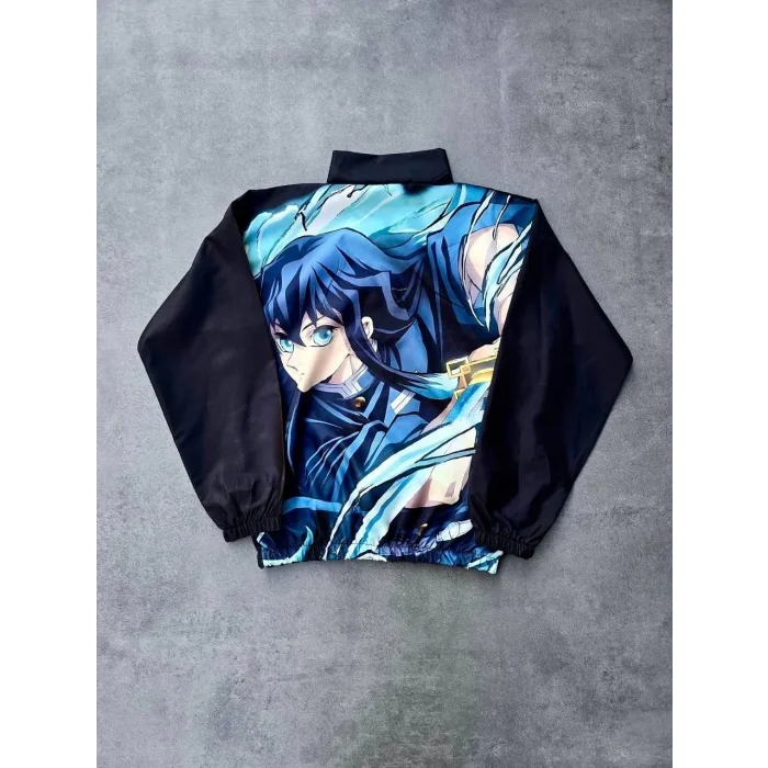 Kadın Fermuarlı Dijital Baskılı Rüzgarlık - Siyah