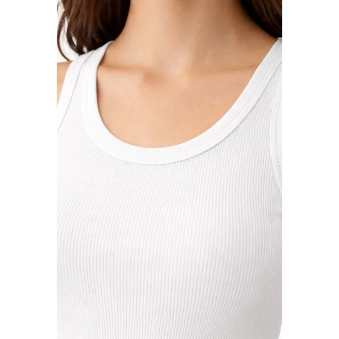 Kadın Fitilli Likralı Kaşkorse Atlet Vücuda Oturan Basic Şıklık - Beyaz