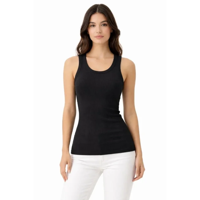 Kadın Fitilli Likralı Kaşkorse Atlet Vücuda Oturan Basic Şıklık - Siyah