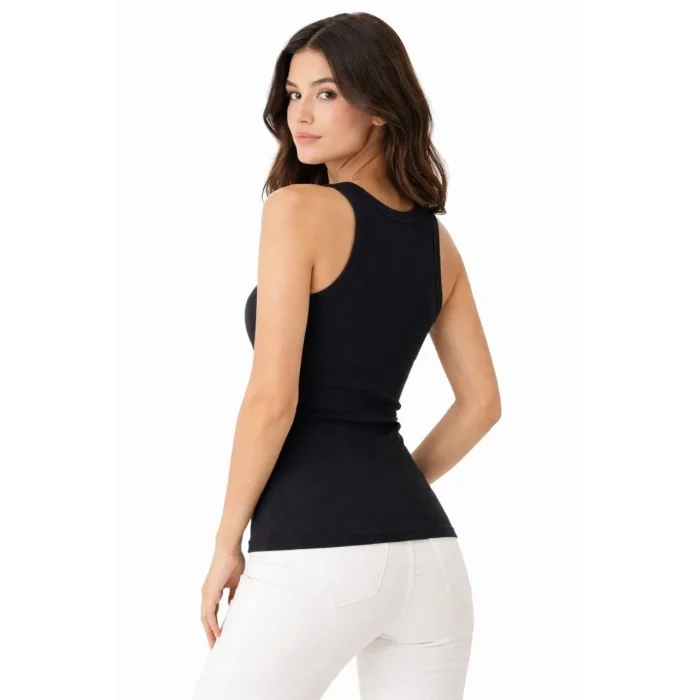 Kadın Fitilli Likralı Kaşkorse Atlet Vücuda Oturan Basic Şıklık - Siyah