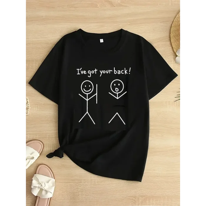 Kadın T-Shirt Ive Got Your Back Basklı tişört - Siyah