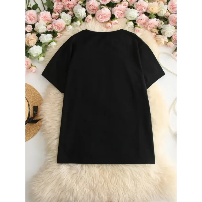 Kadın T-Shirt Ive Got Your Back Basklı tişört - Siyah