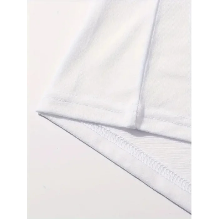 Kadın Kahve Desen Baskılı Tişört Kısa Kol Bisiklet Yaka Oversize T-Shirt - Beyaz