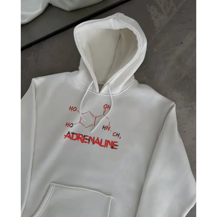 Kadın Oversize Kapüşonlu Cepli Baskılı 3 İplik Pamuklu Hoodie Sweatshirt - Beyaz