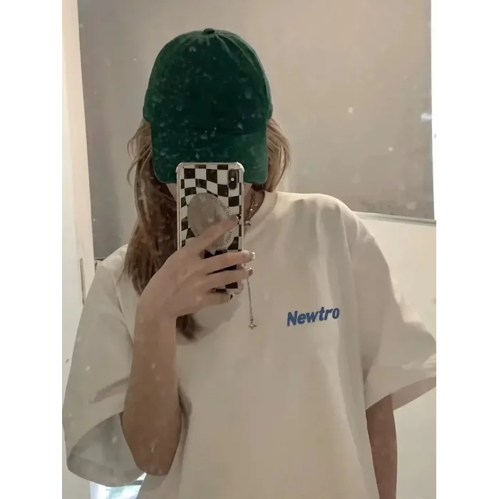 Kadın Tişört Newtro Baskılı Oversize Bisiklet Yaka T-shirt - Beyaz