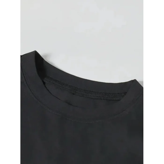 Kadın T-Shirt Ördek Baskılı Bisiklet Yakalı Kısa kol Tişört - Siyah