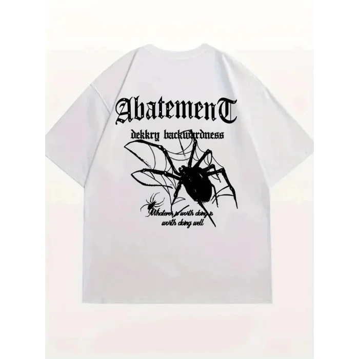 Kadın Tişört Örümcek Baskılı Bisiklet Yaka T-shirt - Beyaz