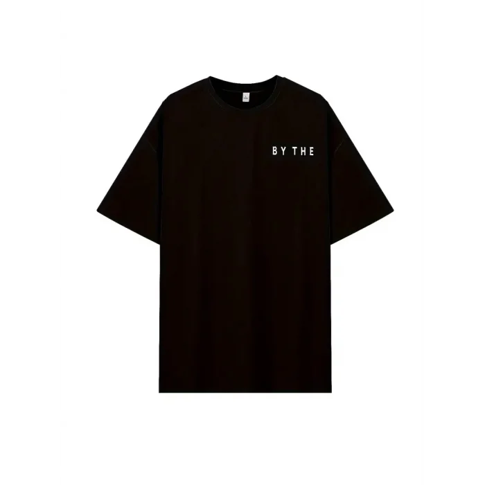 Kadın Kısa Kol Yazlık Tişört Bisiklet Yaka Okyanus Baskılı T-Shirt - Siyah