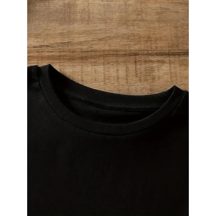 Kadın Tişört Ayı Baskılı Bisiklet Yaka Yazlık Kısa Kol T-shirt - Siyah
