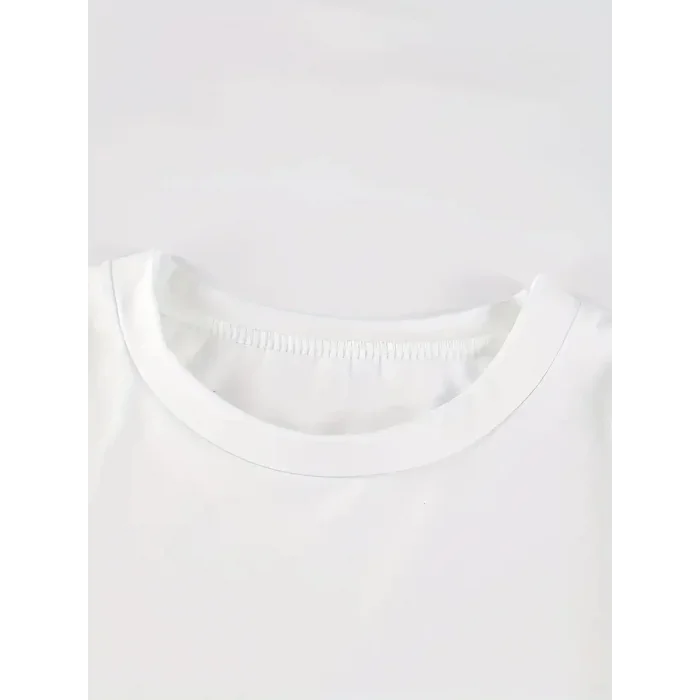 Kadın Kısa Kol Yazlık Tişört Bisiklet Yaka Baskılı Oversize T-Shirt - Beyaz