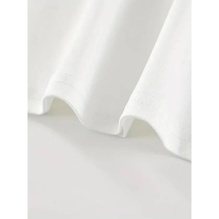 Kadın Kısa Kol Yazlık Tişört Bisiklet Yaka Baskılı Oversize T-Shirt - Beyaz
