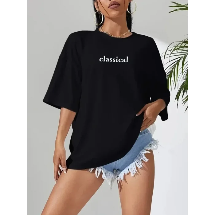 Kadın T-shirt Penye Compack Classical Baskılı Kısa kol Tişört - Siyah