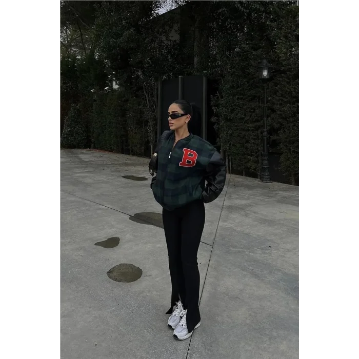 Kadın Pötikare Desen Nakışlı Kolej Ceket - Haki