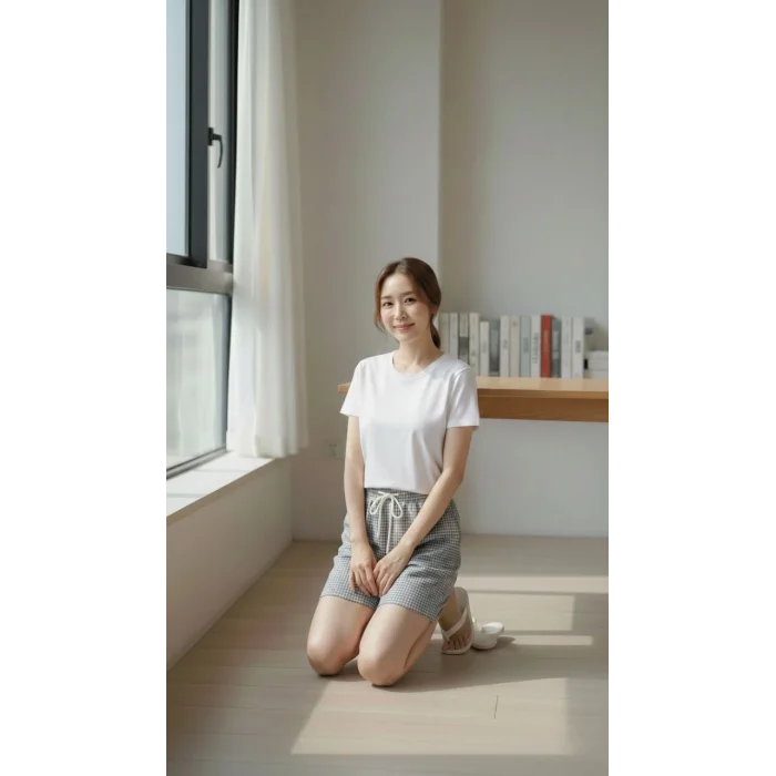 Kadın Pötikareli Şort – Beli Lastikli Bağcıklı, Cepli, Rahat Kesim Günlük Yazlık Şort - Füme