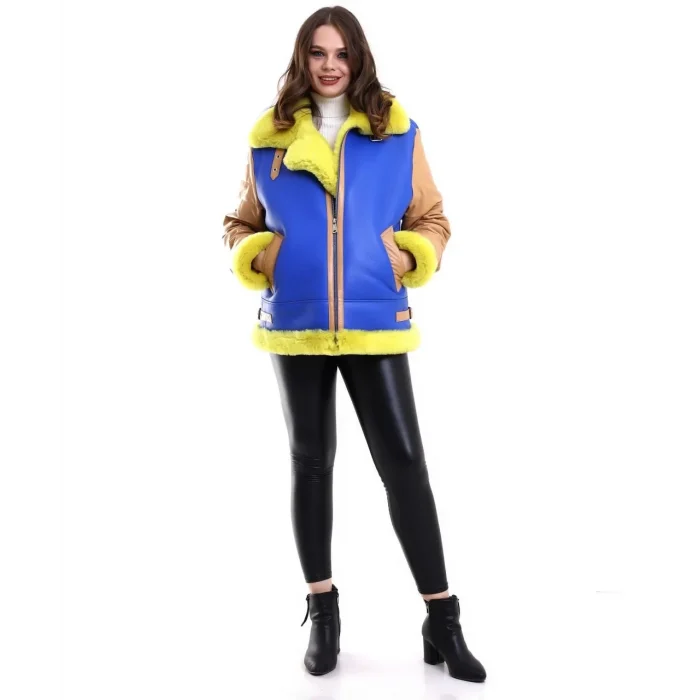 Kadın Premium Doğal Koyun Derisi Pilot Kürk - Sarı