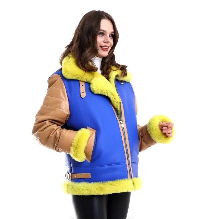 Kadın Premium Doğal Koyun Derisi Pilot Kürk - Sarı