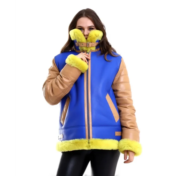 Kadın Premium Doğal Koyun Derisi Pilot Kürk - Sarı