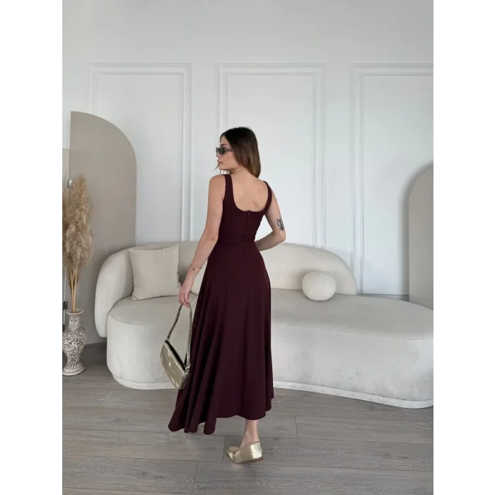 Kadın Sırt Dekolteli Kolsuz Uzun Elbise - Mürdüm