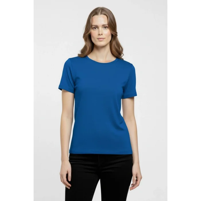 Kadın T-Shirt Bisiklet Yaka Slim Fit Likralı Tişört Günlük Basic Body - İndigo