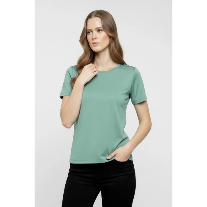 Kadın T-Shirt Bisiklet Yaka Slim Fit Likralı Tişört Günlük Basic Body - Mint Yeşili