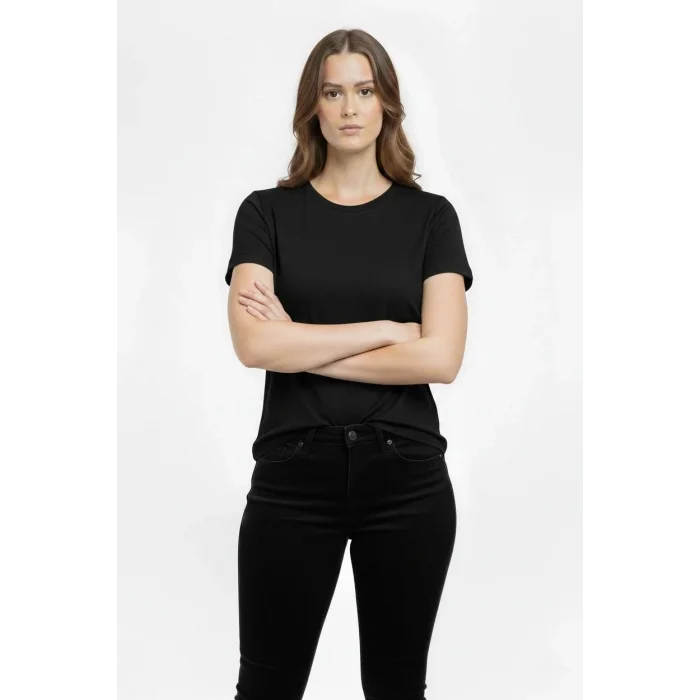 Kadın T-Shirt Bisiklet Yaka Slim Fit Likralı Tişört Yazlık Basic Body - Siyah