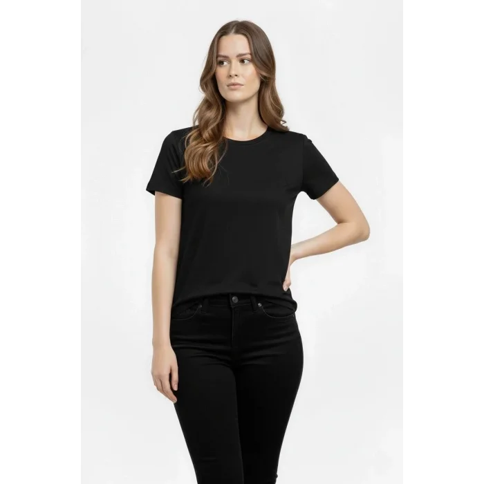 Kadın T-Shirt Bisiklet Yaka Slim Fit Likralı Tişört Yazlık Basic Body - Siyah