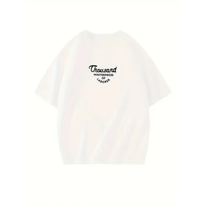 Kadın Baskılı Tişört Bisiklet yaka yazlık Kısa Kol oversize t-shirt - Beyaz