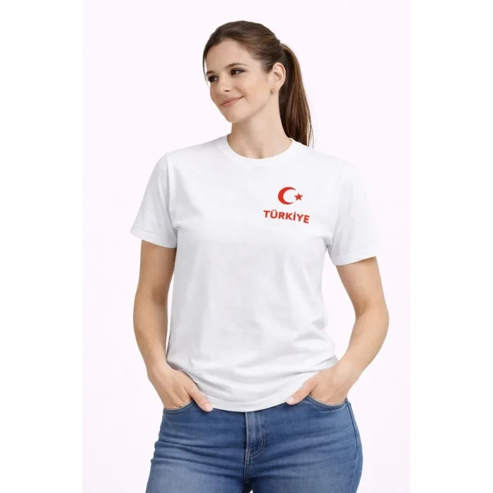 Kadın TÜRKİYE Ay Yıldız Baskılı Taraftar Forma T-Shirt - Beyaz