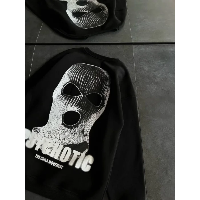 Kadın 3 iplik Kışlık Bisiklet Yaka Baskılı SweatShirt - Siyah