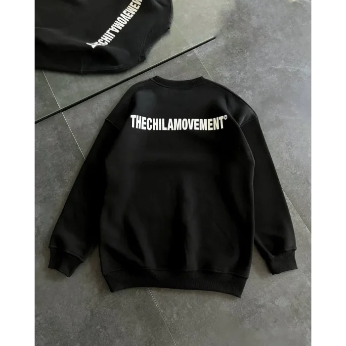 Kadın 3 iplik Kışlık pamuklu Bisiklet Yaka Oversize Baskılı SweatShirt - Siyah