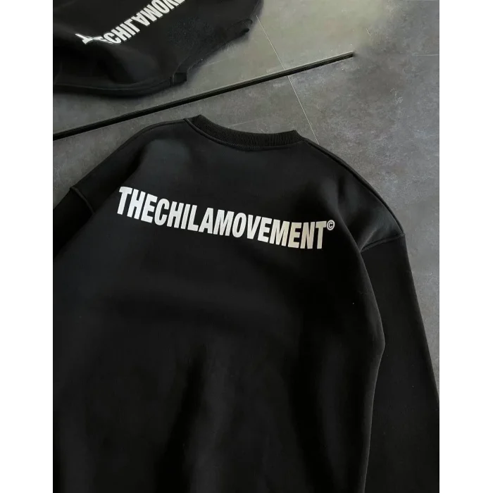 Kadın 3 iplik Kışlık pamuklu Bisiklet Yaka Oversize Baskılı SweatShirt - Siyah