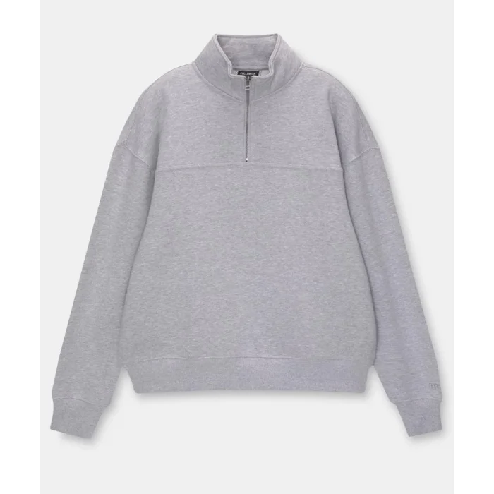 Kadın 3 İplik Pamuklu Oversize Yarım Fermuarlı Yakalı Basic Sweatshirt - Gri