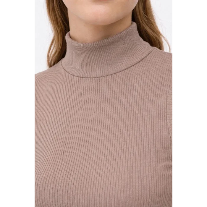 Kadın Yarım Balıkçı Yaka Fitilli Kaşkorse Atlet Basic Şık Badi - Bej