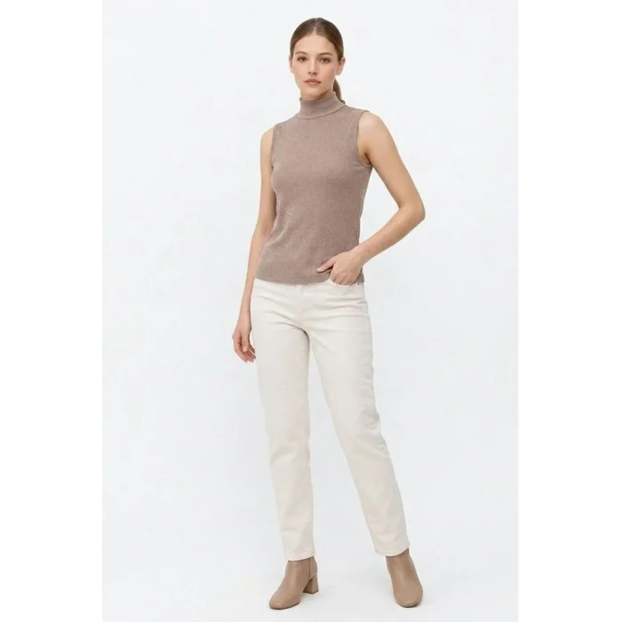 Kadın Yarım Balıkçı Yaka Fitilli Kaşkorse Atlet Basic Şık Badi - Bej