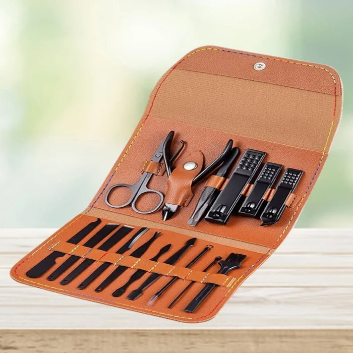 Kahve Rengi Özel Tasarım Deri Manikür Seti