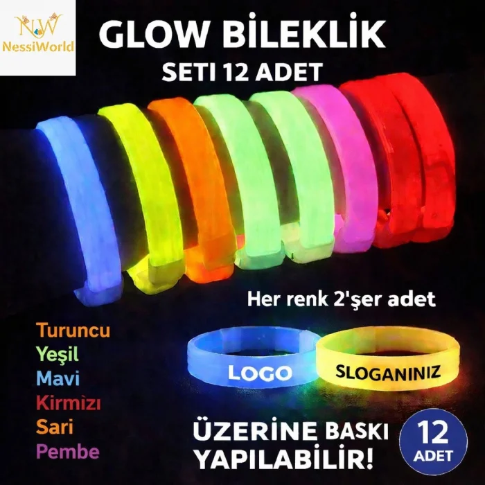 Kalın Bileklik 12’li Set | Baskıya Uygun Renkli Model