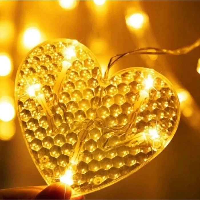 Kalp Perde Led Işık 3m 6 Sıra 12 Adet Gün Işığı