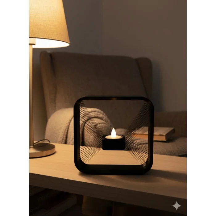 Kare Askılı Mumluk Duvara Asılan Şık Dekoratif Mumluk 16×16 cm