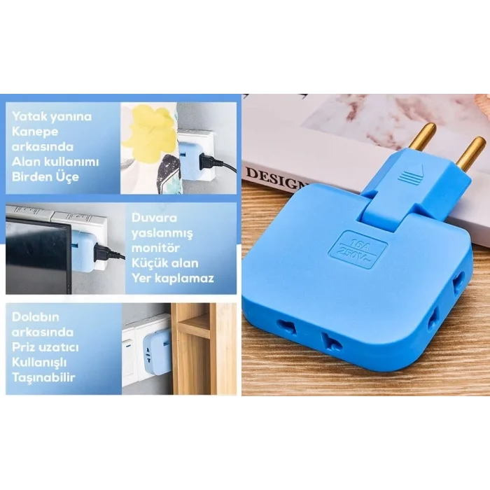 Katlanır Priz 3 Gözlü