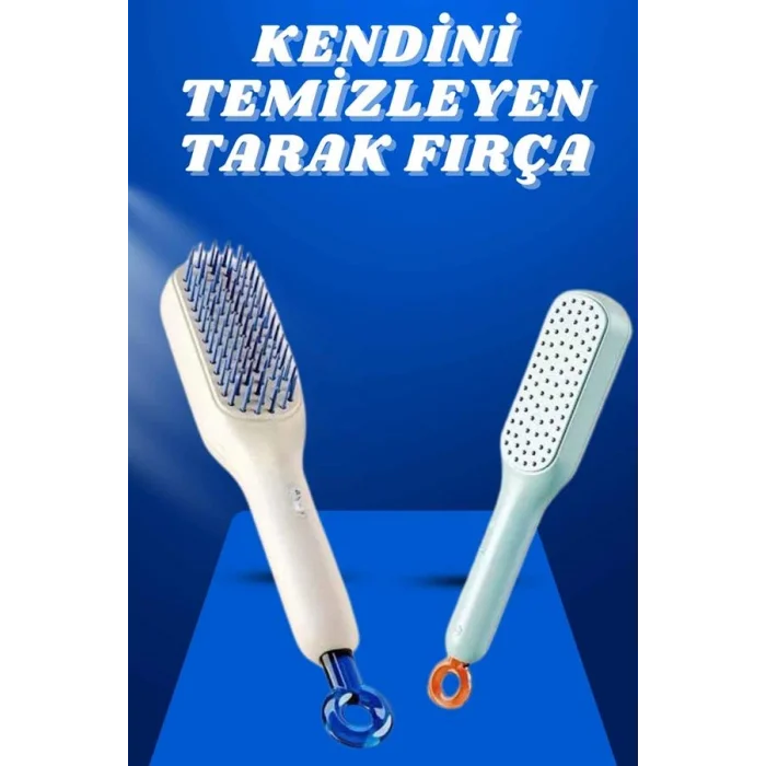 Kendi Kendini Temizleyen Otomatik Tuşlu Saç Tarağı Dolaşık Açıcı Masaj Fırçası Silikon Fırça