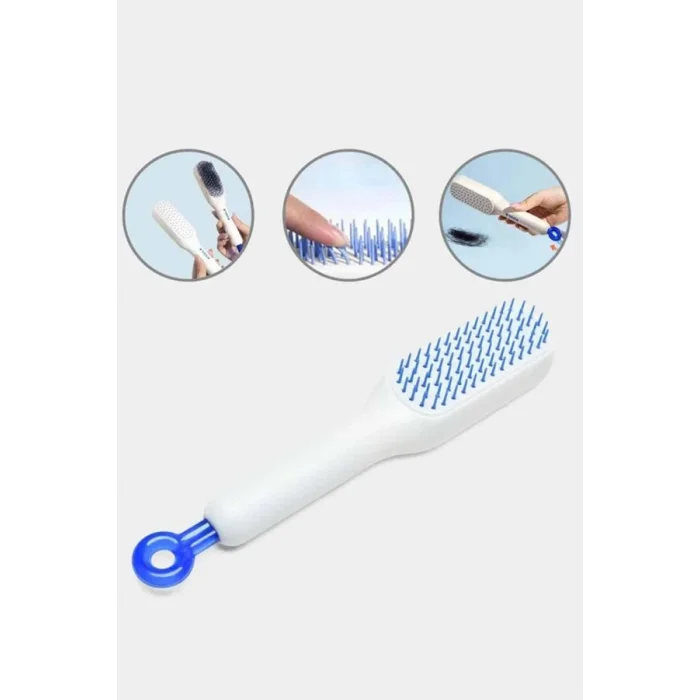 Kendi Kendini Temizleyen Otomatik Tuşlu Saç Tarağı Dolaşık Açıcı Masaj Fırçası Silikon Fırça