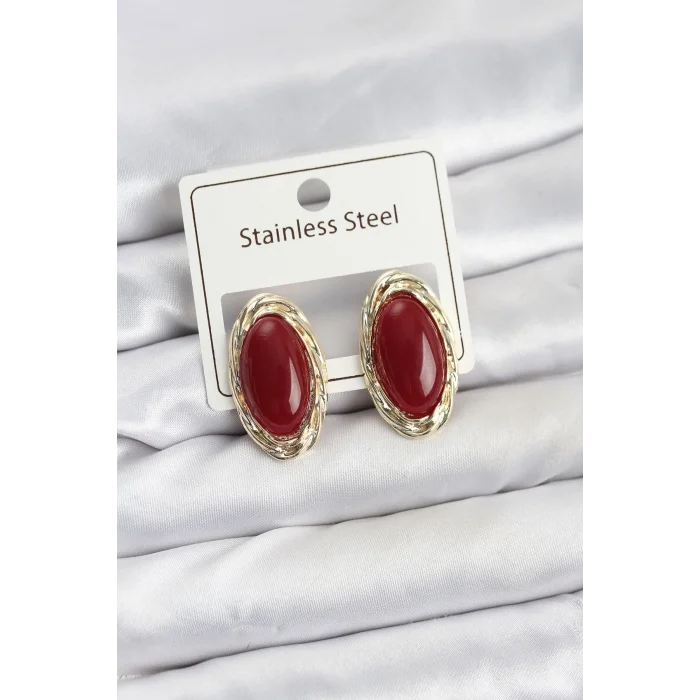 Kırmızı Badem Model Vintage Kadın Küpe