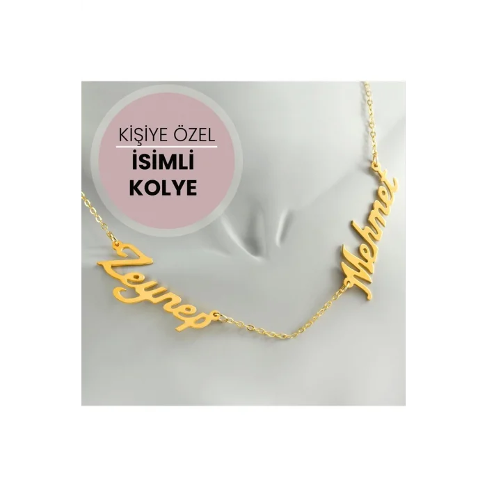 Kişiye Özel Çift İsim Yazılı Kolye - Sarı