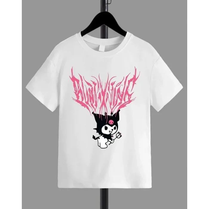 Kız Çocuk Bisiklet Yaka Baskılı T-Shirt - Beyaz
