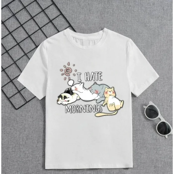 Kız Çocuk Bisiklet Yaka Baskılı T-Shirt - Beyaz