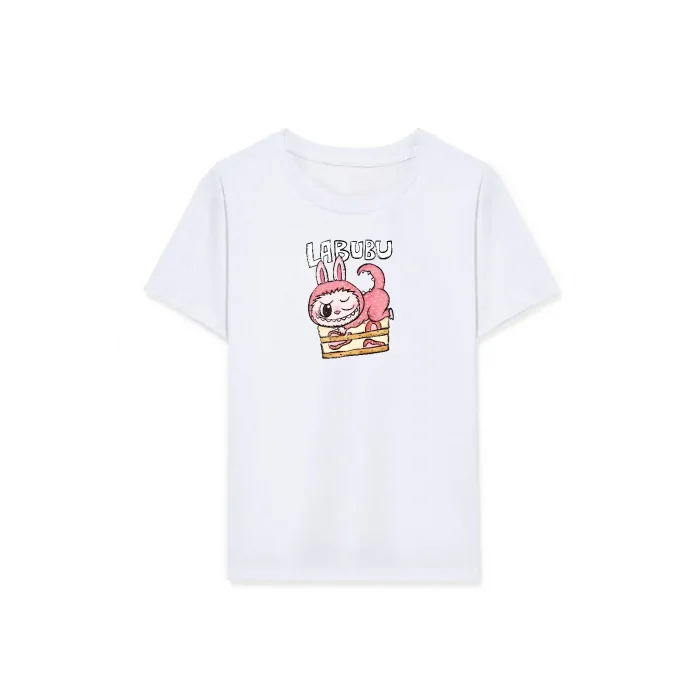 Kız Labubu Çocuk Baskılı T-Shirt - Beyaz