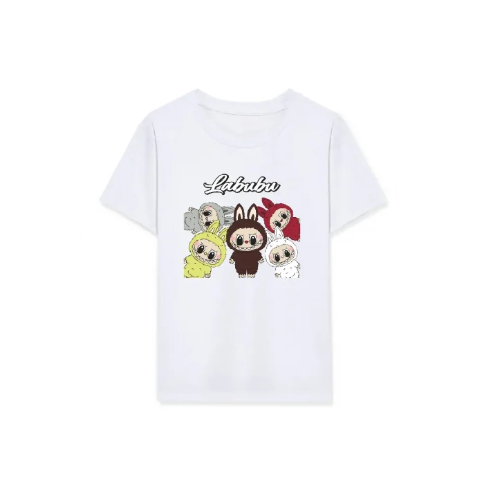 Kız Labubu Çocuk Baskılı T-Shirt - Beyaz